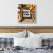 Happy Home Cowgirl Cowboystijl met cowboylaarzen Canvas Afdruk (Insitu (Slaapkamer))