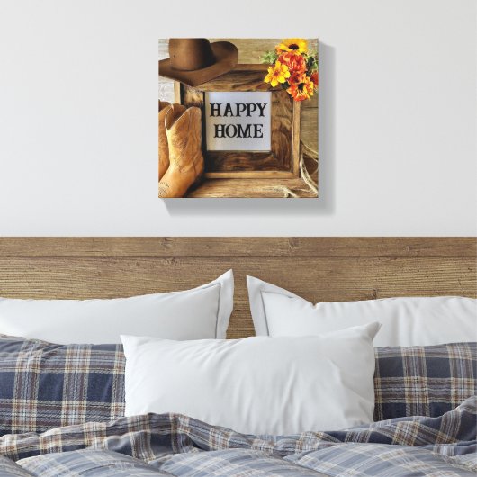 Happy Home Cowgirl Cowboystijl met cowboylaarzen Canvas Afdruk (Insitu (Slaapkamer))