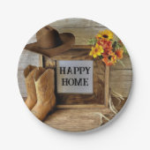 Happy Home Cowgirl Cowboystijl met cowboylaarzen Papieren Bordje (Voorkant)