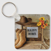 Happy Home Cowgirl Cowboystijl met cowboylaarzen Sleutelhanger (Voorkant)