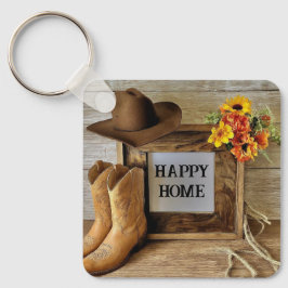 Happy Home Cowgirl Cowboystijl met cowboylaarzen Sleutelhanger