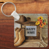 Happy Home Cowgirl Cowboystijl met cowboylaarzen Sleutelhanger (Voorkant)