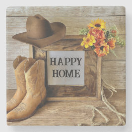 Happy Home Cowgirl Cowboystijl met cowboylaarzen Stenen Onderzetter