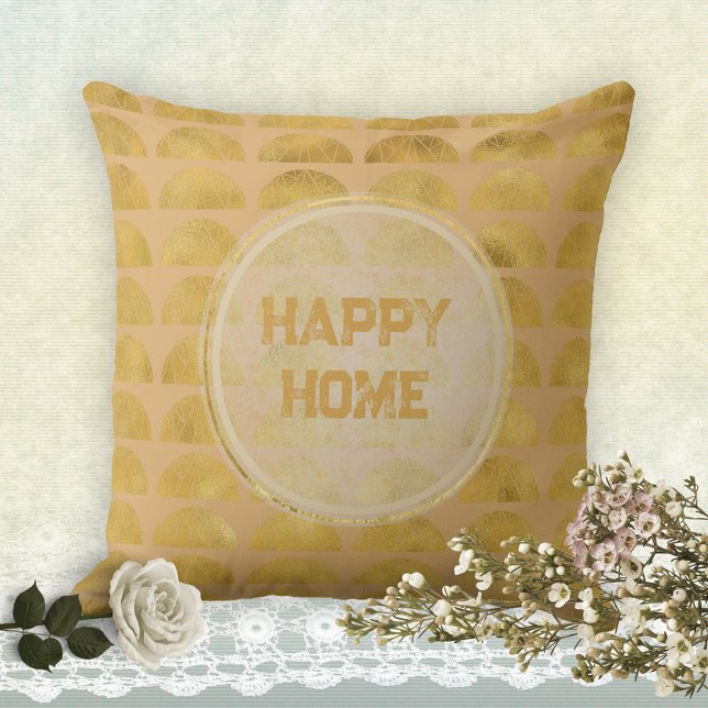 HAPPY HOME Golden Grunge Elegant Stijlvol Kussen (HAPPY HOME Golden Grunge Elegant Stylish Throw Pillow ©Susanne Sachers - Sunny Mind Design)