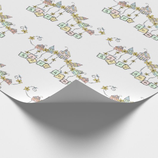 Happy Home Illustration Housewarming Cadeaupapier (Hoek)
