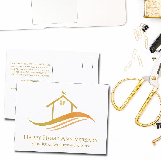 Happy Home Jubileum Chic Gold House Real Estate Briefkaart