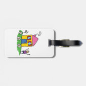 Happy Home Kleurrijk Huis en Stok Figuur Bagagelabel (Achterkant horizontaal)
