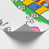 Happy Home Kleurrijk Huis en Stok Figuur Cadeaupapier