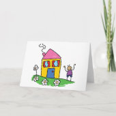 Happy Home Kleurrijk Huis en Stok Figuur Kaart (Voorkant)