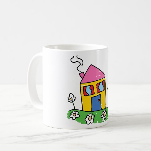 Happy Home Kleurrijk Huis en Stok Figuur Koffiemok (Voorkant links)