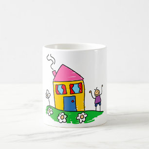 Happy Home Kleurrijk Huis en Stok Figuur Koffiemok