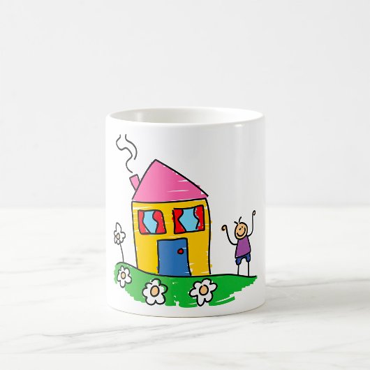 Happy Home Kleurrijk Huis en Stok Figuur Koffiemok