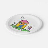 Happy Home Kleurrijk Huis en Stok Figuur Papieren Bordje (Gekanteld)