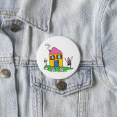 Happy Home Kleurrijk Huis en Stok Figuur Ronde Button 7,6 Cm