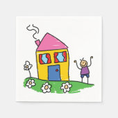 Happy Home Kleurrijk Huis en Stok Figuur Servet (Voorkant)