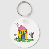 Happy Home Kleurrijk Huis en Stok Figuur Sleutelhanger (Achterkant)