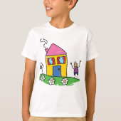 Happy Home Kleurrijk Huis en Stok Figuur T-shirt (Voorkant)