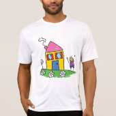 Happy Home Kleurrijk Huis en Stok Figuur T-shirt (Voorkant)