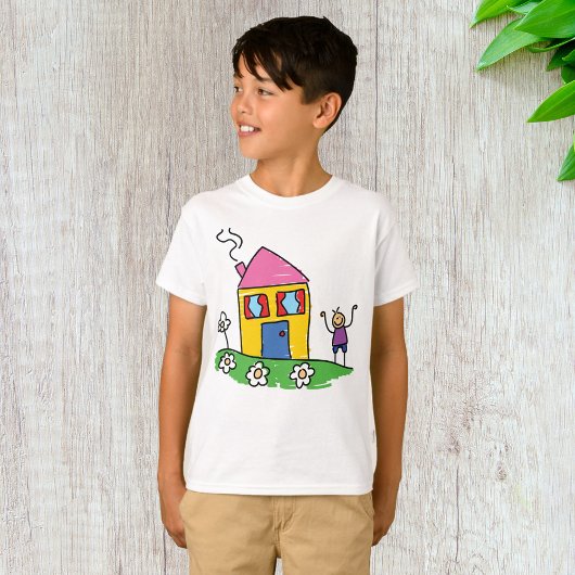 Happy Home Kleurrijk Huis en Stok Figuur T-shirt