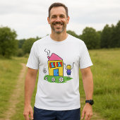 Happy Home Kleurrijk Huis en Stok Figuur T-shirt