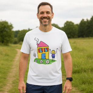 Happy Home Kleurrijk Huis en Stok Figuur T-shirt