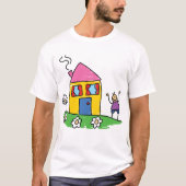Happy Home Kleurrijk Huis en Stok Figuur T-shirt (Voorkant)