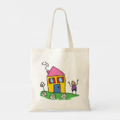 Happy Home Kleurrijk Huis en Stok Figuur Tote Bag (Achterkant)