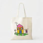 Happy Home Kleurrijk Huis en Stok Figuur Tote Bag (Voorkant)