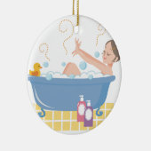 Happy Home Spa Day - vrouw in badkuip Keramisch Ornament (Rechts)