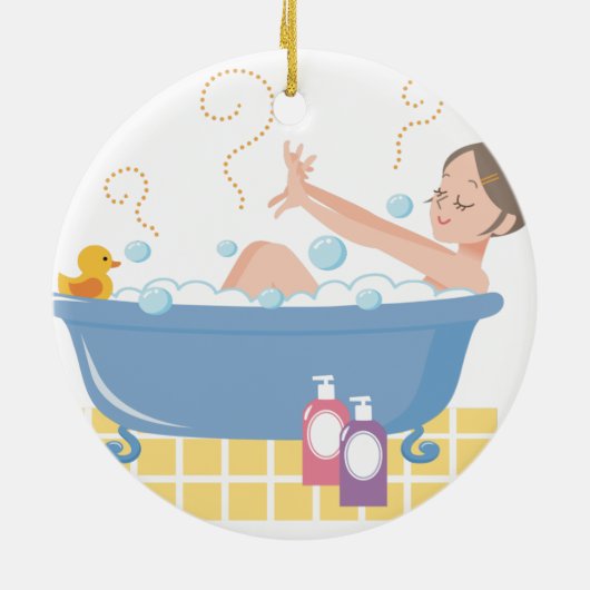 Happy Home Spa Day - vrouw in badkuip Keramisch Ornament (Achterkant)