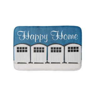 Happy Home Summer Beach cabines in blauw en wit Badmat