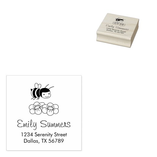 Happy Honey Bee Adres Rubberstempel (Gestempeld)