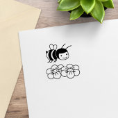 Happy Honey Bee and Flowers Rubberstempel