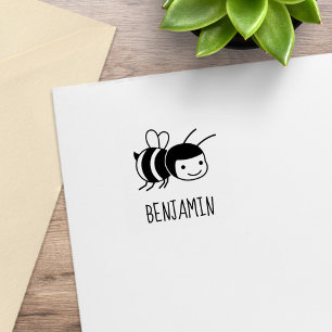 Happy Honey Bee Custom Name 1x1 Rubberstempel