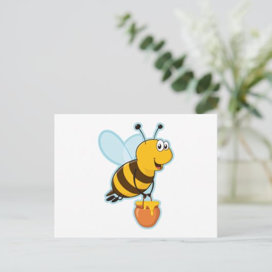 Happy Honey Bee & Honey Pot Briefkaart (Staand voorkant)