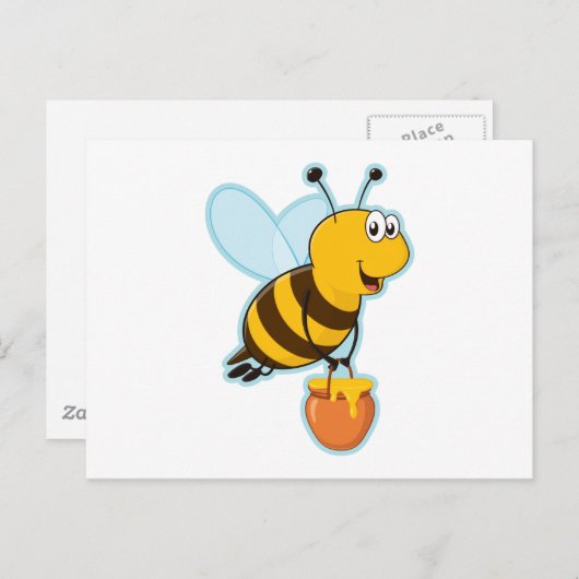 Happy Honey Bee & Honey Pot Briefkaart (Voorkant / Achterkant)