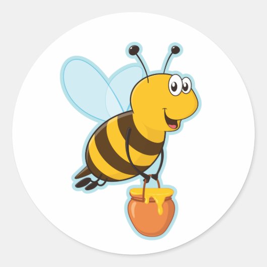 Happy Honey Bee & Honey Pot Ronde Sticker (Voorkant)