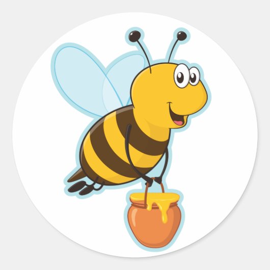 Happy Honey Bee & Honey Pot Ronde Sticker (Voorkant)