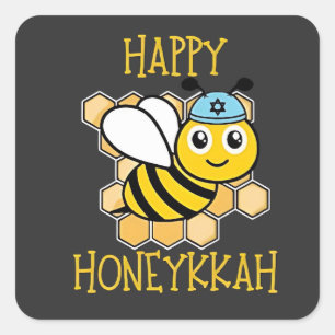 Happy Honeykkah Honey Bee Hanukkah Joods Vierkante Sticker