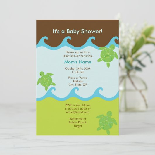 Happy Honu Swirly Waves Baby shower Uitnodiging (Staand voorkant)