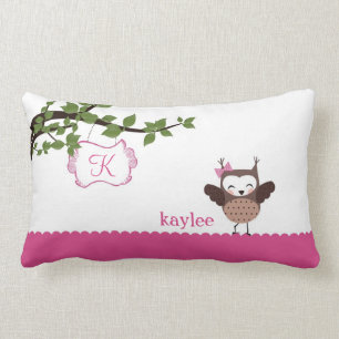 Happy Hoot Owl Personalized Girls Pillow Kussen