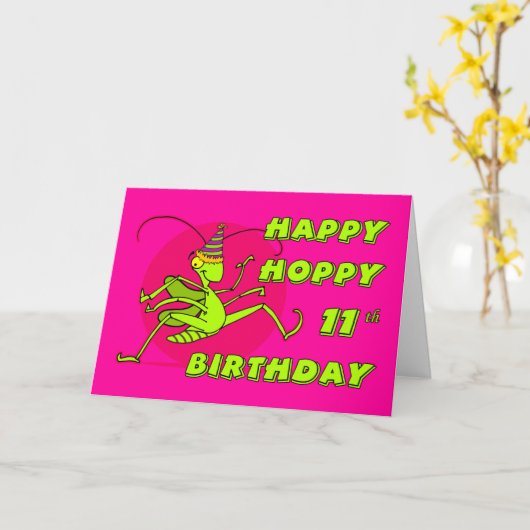 Happy Hoppy 11th Birthday met Grasshopper Kaart (Gele Bloem)