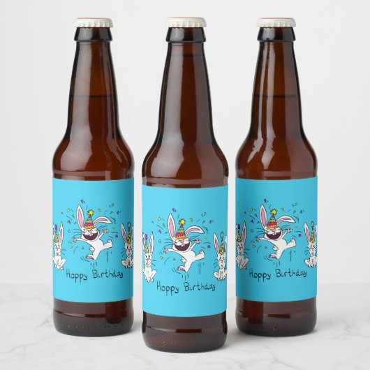 Happy Hoppy Birthday Bunny Rabbits Bier Labels Bier Etiket (Flessen)