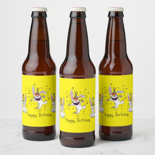 Happy Hoppy Birthday Bunny Rabbits Bier Labels Bier Etiket (Flessen)