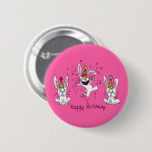 Happy Hoppy Birthday Bunny Rabbits Pin Button (Voorkant /achterkant)