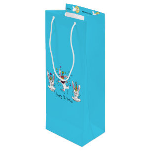 Happy Hoppy Birthday Bunny Rabbits Wine Gift Bag Wijn Cadeautas