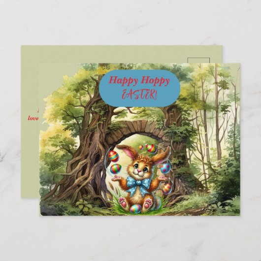 Happy Hoppy Easter Rabbit Eggs Briefkaart (Voorkant / Achterkant)