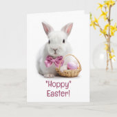 Happy Hoppy Easter White Bunny Eggs Kaart (Gele Bloem)