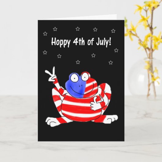 Happy Hoppy Kikker Vrede 4 juli Onafhankelijkheid Kaart (Gele Bloem)
