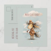 Happy horse enjoys a warm drink, Christmas holiday Feestdagenkaart (Voorkant / Achterkant)